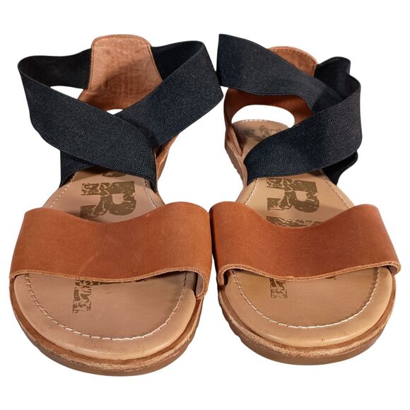 Sorel Ella II Sandals Black Brown Leather Elastic Strappy Flat Comfort 9 - Picture 3 of 9